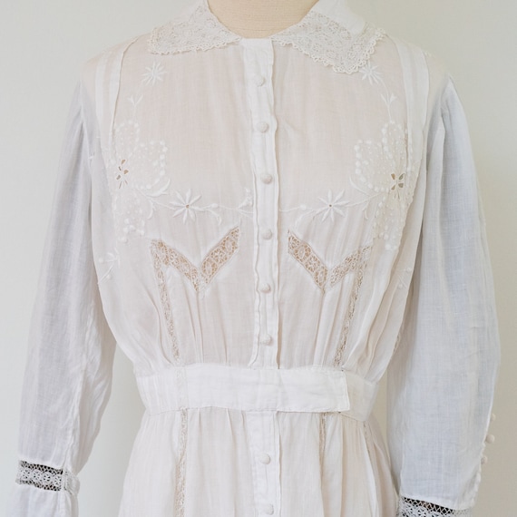1910s Edwardian Embroidered Linen Dress: Antique … - image 7