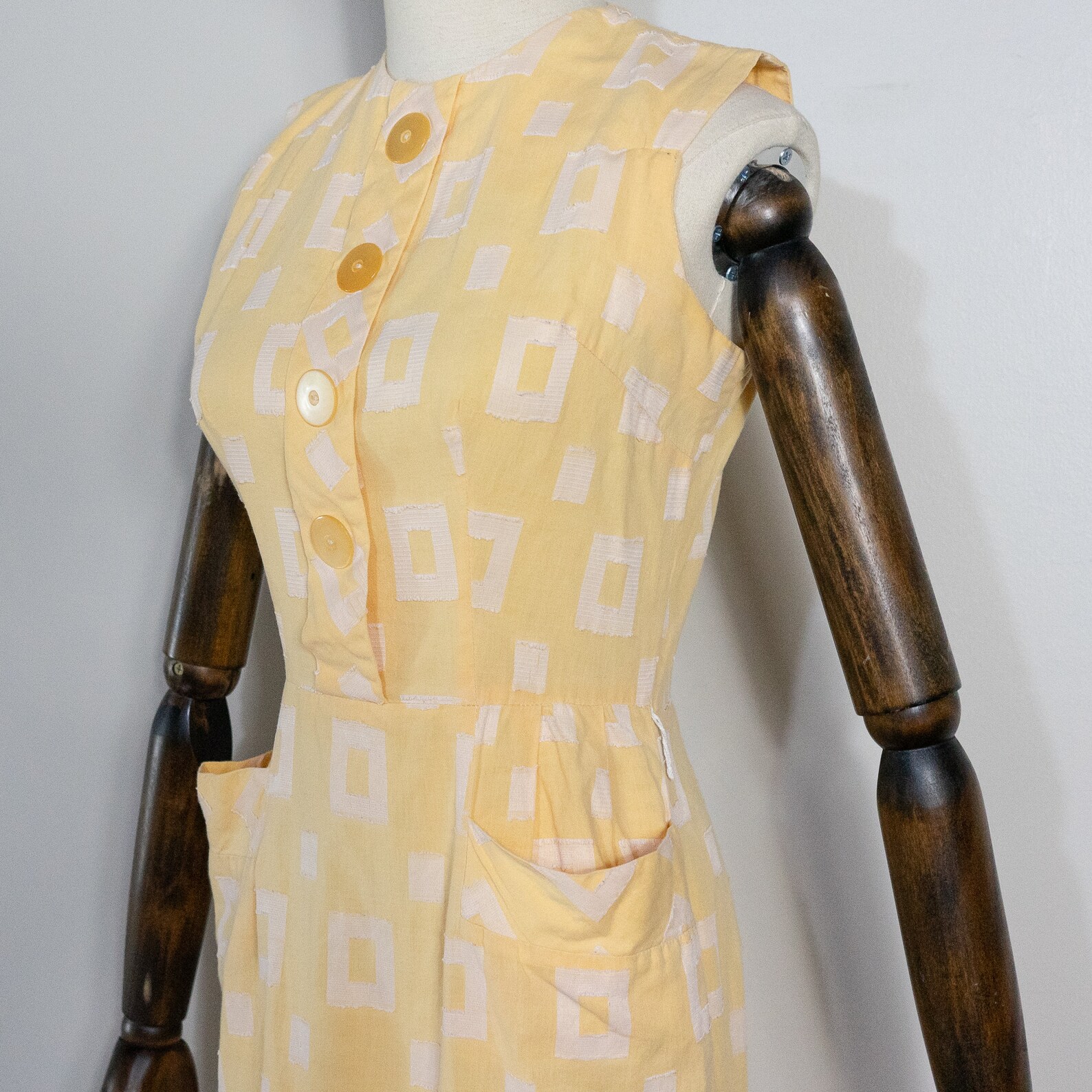 Vintage 1950s Tailored Yellow Rectangle Pattern Sheath Dress 50s Pale ...