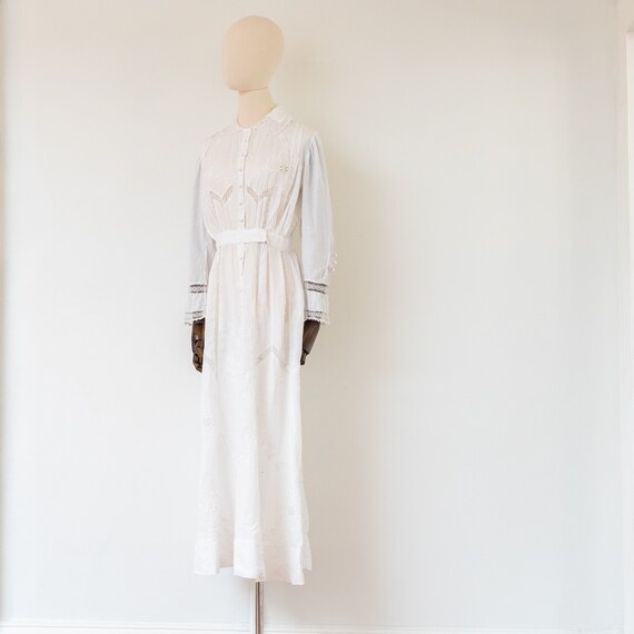 1910s Edwardian Embroidered Linen Dress: Antique … - image 3