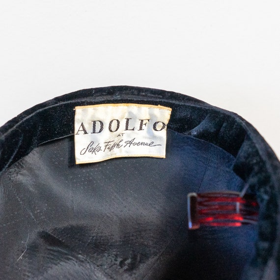 vintage 1960s black velvet pillbox hat with decor… - image 6