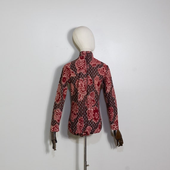 1970s mod paisley bodysuit in burgundy and brown … - image 5