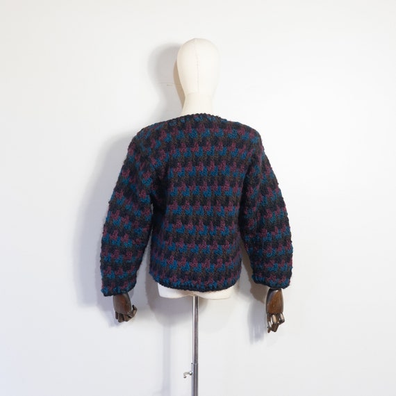 1980s geometric multicolor handmade cardigan blac… - image 5