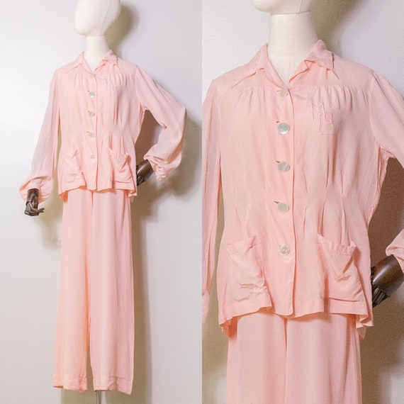 1930s 1940s pink silk pajamas | vintage 30s 40s pink … - Gem