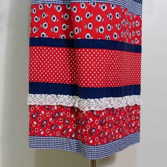 1970s red white blue patchwork print wrap skirt |… - image 8