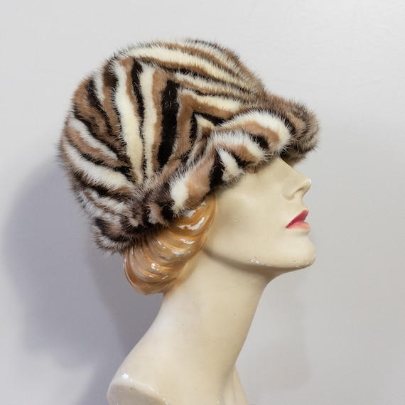 Vintage 60s Striped Fur Cloche Hat | Adolfo II Saks Fifth 