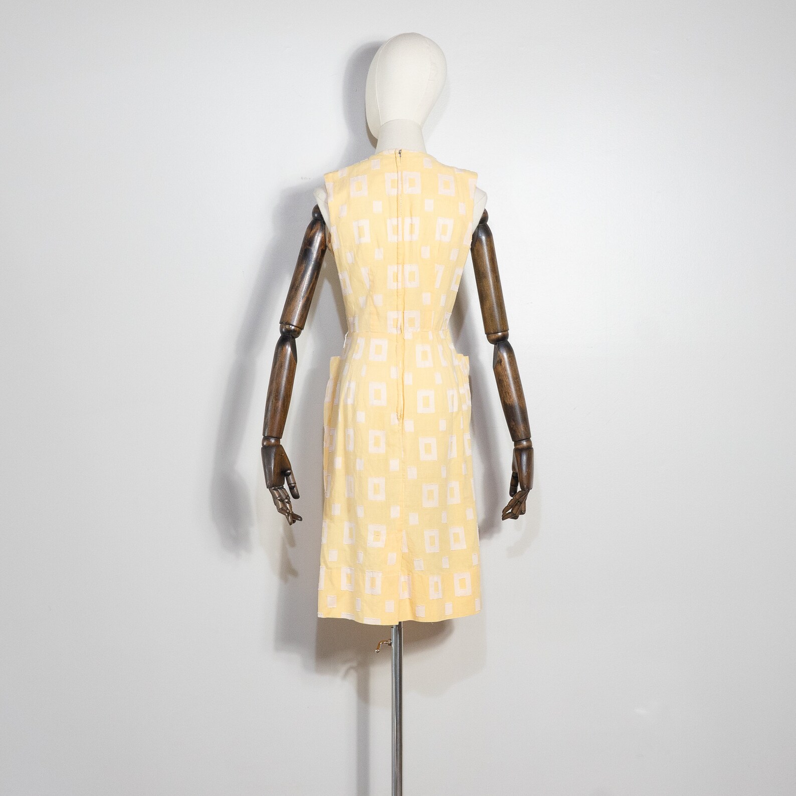 Vintage 1950s Tailored Yellow Rectangle Pattern Sheath Dress 50s Pale ...