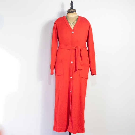 vintage 1970s red cashmere long cardigan with bel… - image 2