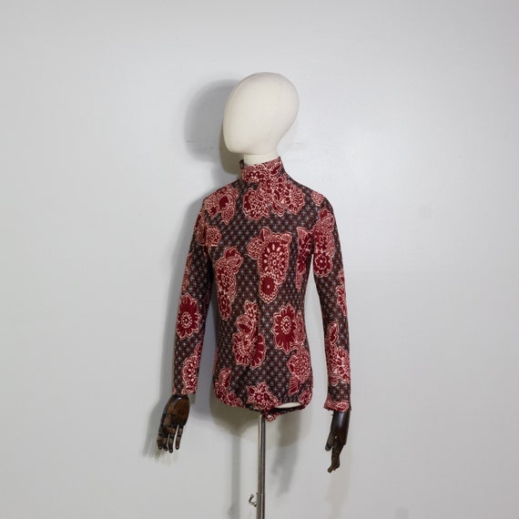 1970s mod paisley bodysuit in burgundy and brown … - image 4