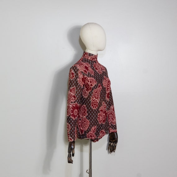 1970s mod paisley bodysuit in burgundy and brown … - image 3