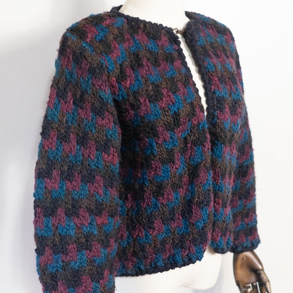 1980s geometric multicolor handmade cardigan blac… - image 9