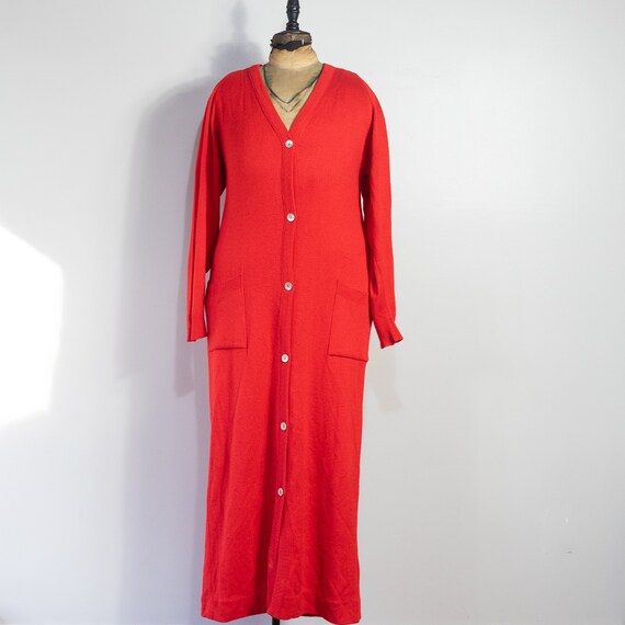 vintage 1970s red cashmere long cardigan with bel… - image 6