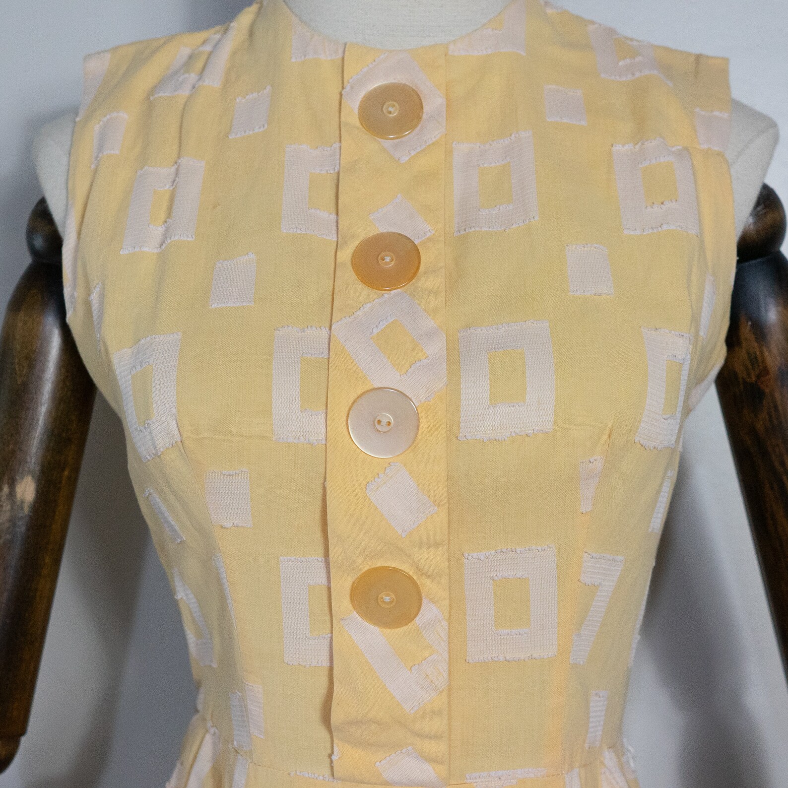 Vintage 1950s Tailored Yellow Rectangle Pattern Sheath Dress 50s Pale ...