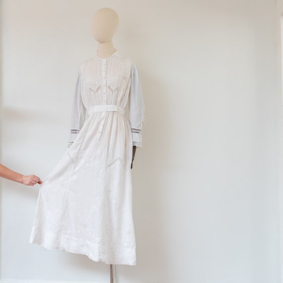 1910s Edwardian Embroidered Linen Dress: Antique … - image 8