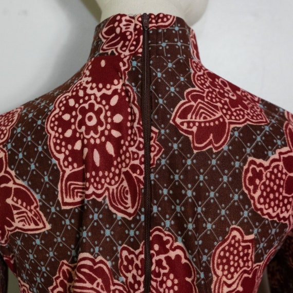 1970s mod paisley bodysuit in burgundy and brown … - image 6