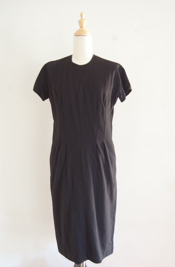 Items similar to 1960s black Hockanum Fabric dress / little black wool ...