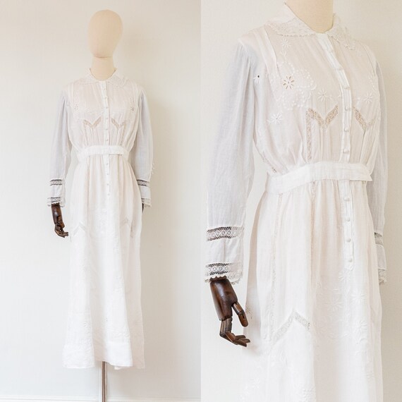 1910s Edwardian Embroidered Linen Dress: Antique … - image 2