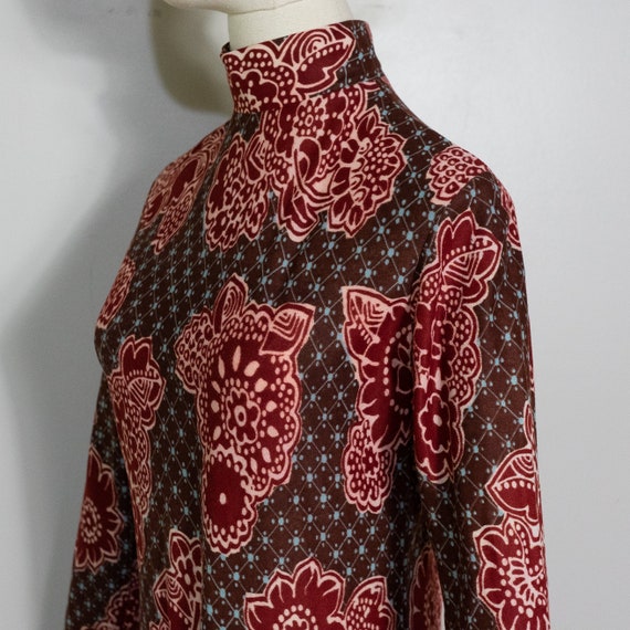 1970s mod paisley bodysuit in burgundy and brown … - image 8