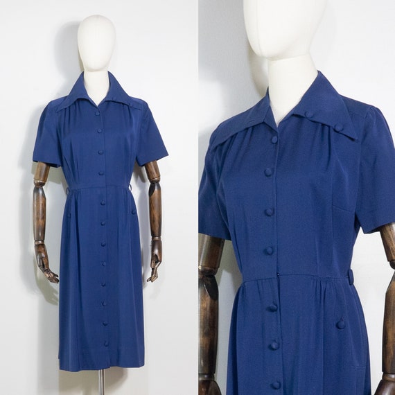 Vintage Blue/Navy Button Dress S/M