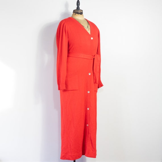 vintage 1970s red cashmere long cardigan with bel… - image 4