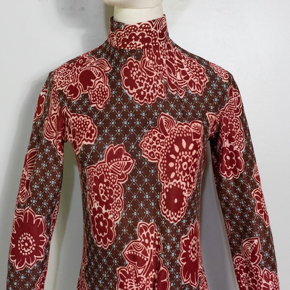 1970s mod paisley bodysuit in burgundy and brown … - image 10