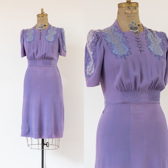 Sugar Plum Fairy Dress 30s purple velvet dress with antique lace collar small