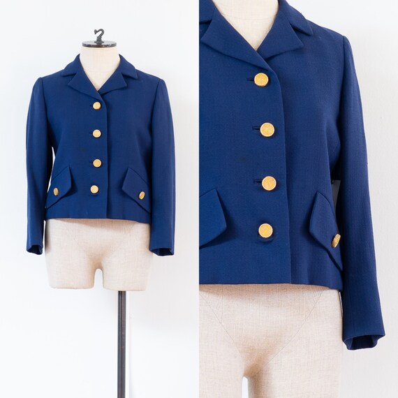vintage 1960s Ben Zuckerman navy blue wool crepe b