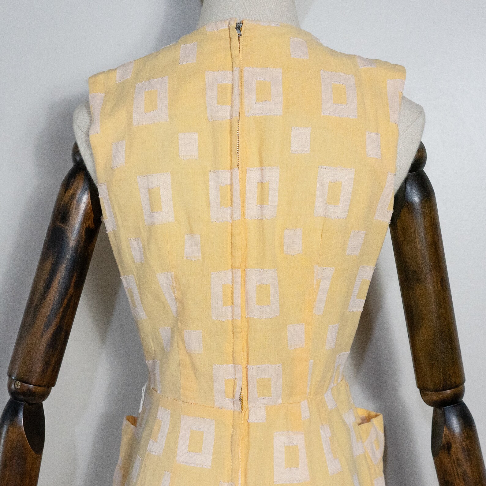 Vintage 1950s Tailored Yellow Rectangle Pattern Sheath Dress 50s Pale ...