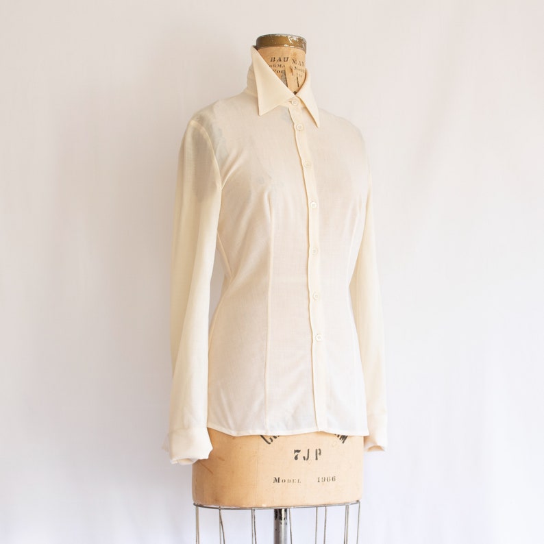 XS 0 IT 38 90s Italian designer stretch wool shirt vintage 1990s Piazza Sempione ivory blouse