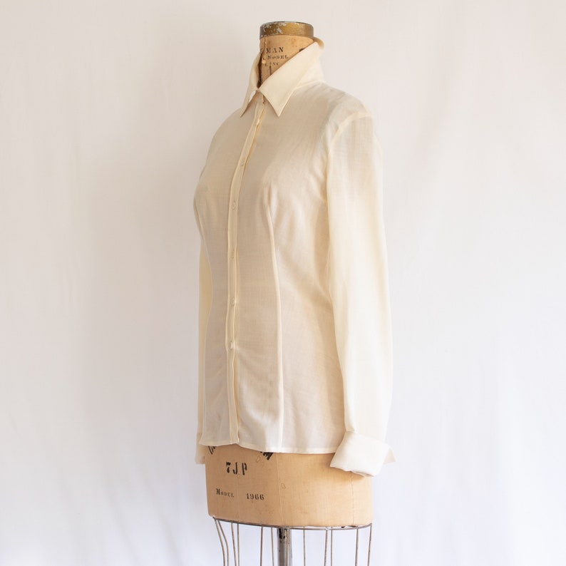 XS 0 IT 38 90s Italian designer stretch wool shirt vintage 1990s Piazza Sempione ivory blouse