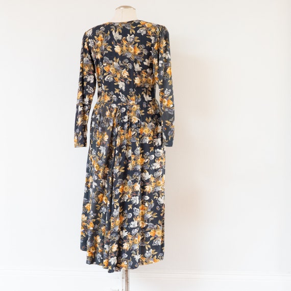 1990s dark floral print rayon dress | 90s vintage… - image 5