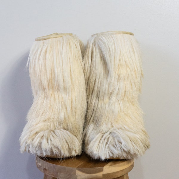 après-ski vintage des années 1970 en fourrure de chèvre Yeti | Roluc Ideal, bottines shaggy en fourrure véritable des années 70 fabriquées en Italie | 37/38 (taille 7/8)