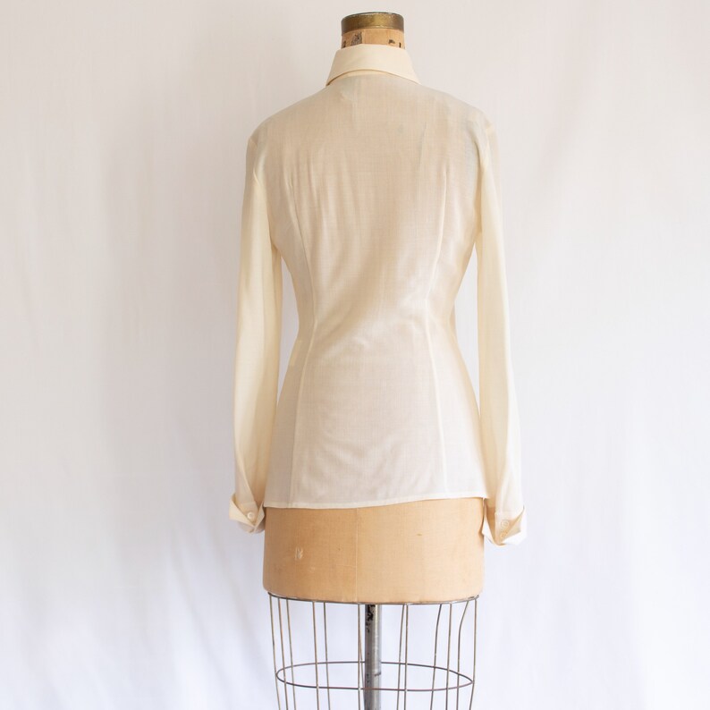 XS 0 IT 38 90s Italian designer stretch wool shirt vintage 1990s Piazza Sempione ivory blouse