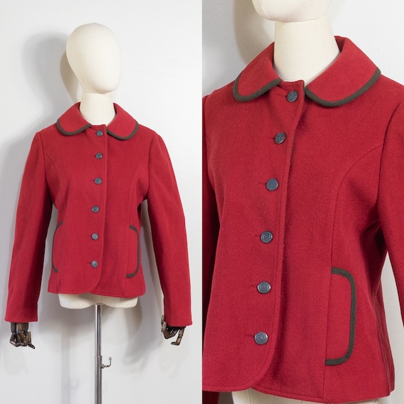 vintage 1980s red wool tailored jacket | 80s Trach