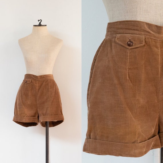 vintage 1940s 1950s brown corduroy shorts | 40s 50