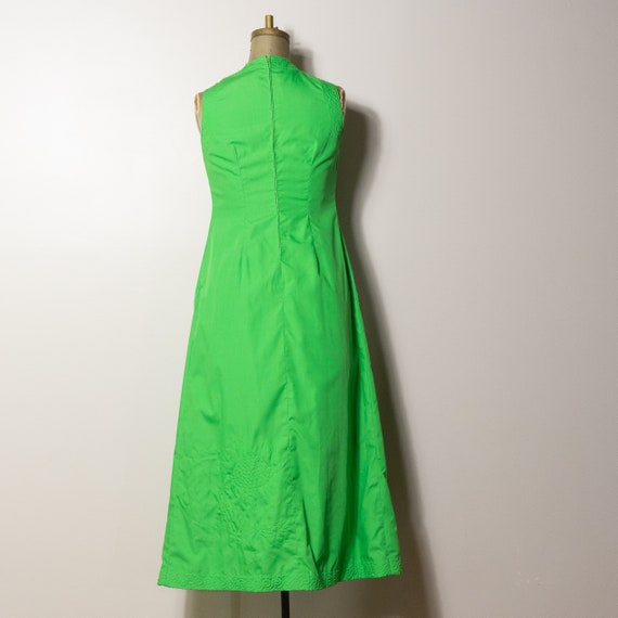 1960s 1970s green quilted embroidered sheath dress | … - Gem