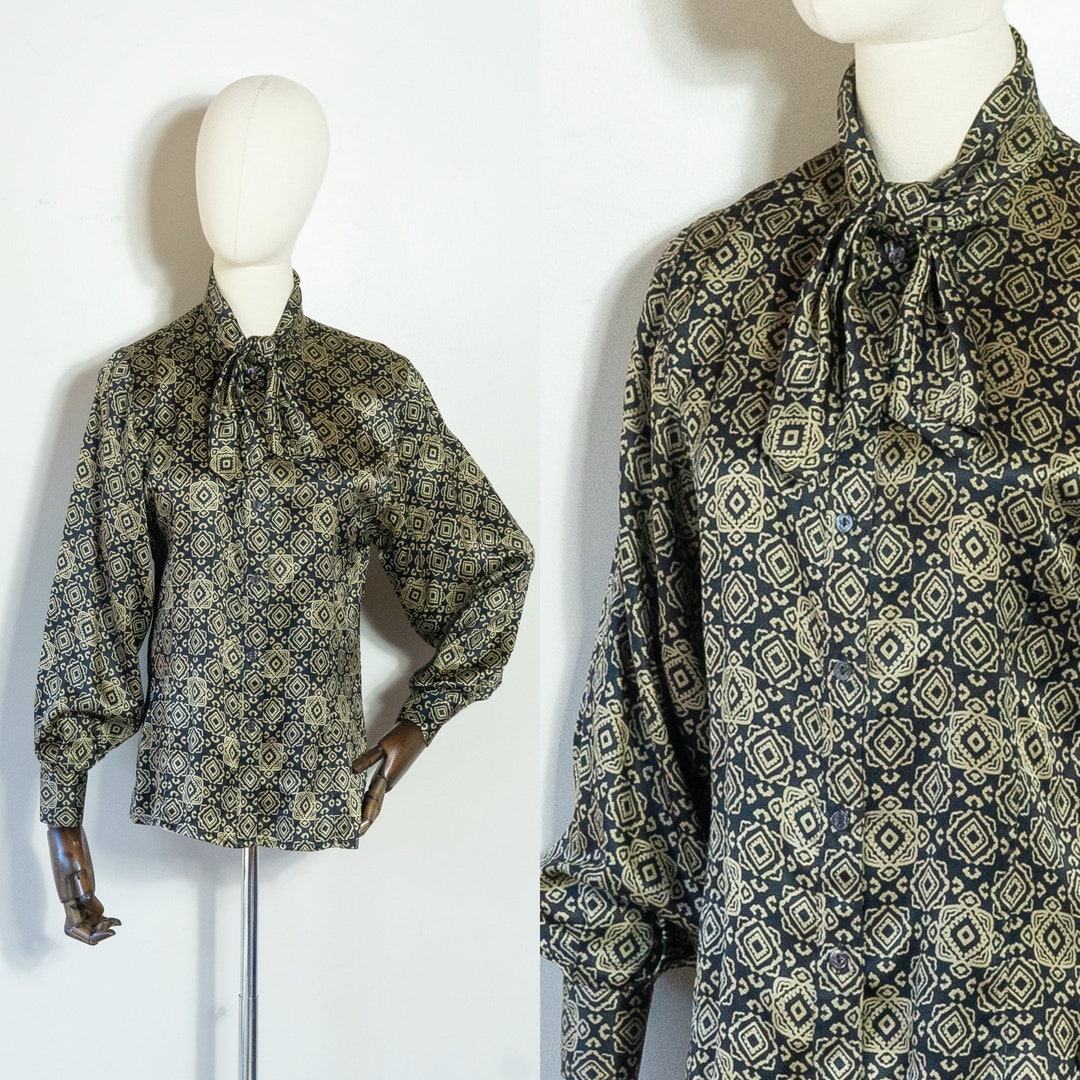 1980s Gucci Gold and Black Silk Tie Neck Blouse Vintage 80s - Etsy