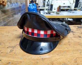 Gorra de cuero Kepi - Gorra de cuero genuino negro estilo militar, estilo motero, con visera, estilo policía, estilo gay