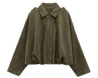 Oversized wollen damesjack | Herfstjas met hangende schouders | Minimalistische bovenkleding | | Herfstmode