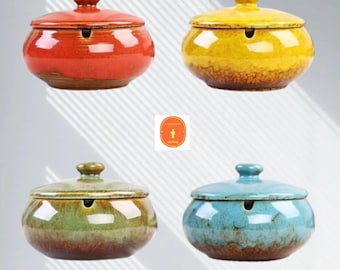 Keramische asbak met deksel, handgemaakte asbak voor gebruik binnen en buiten, draagbare asbak voor kantoordecoratie Geschenken