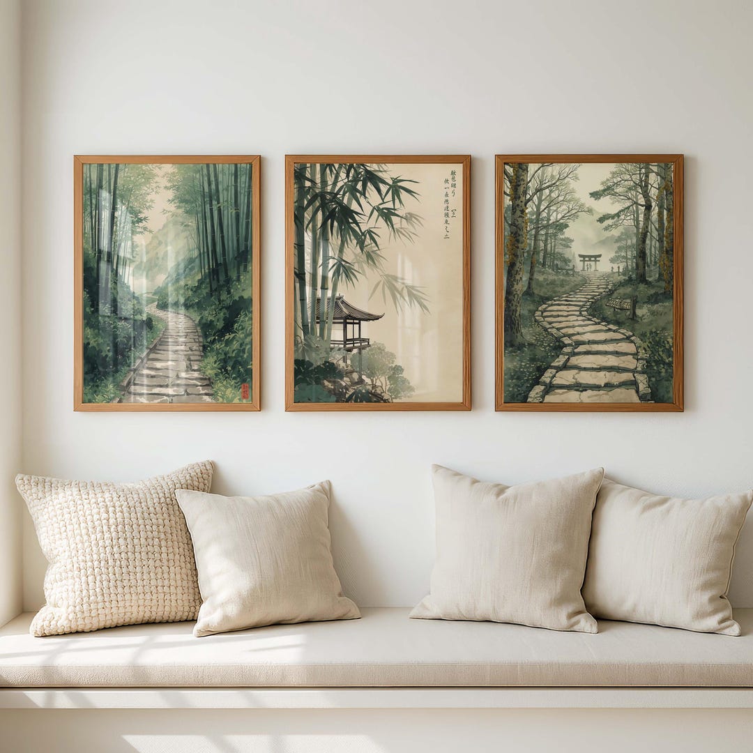 Japanese Forest Path Wall Art Set of 3 – Bamboo Trail Decor, Zen Nature ...