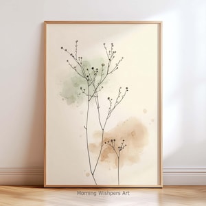 Minimalist Botanical Line Art Print – Neutral Japandi Wall Art , Boho Minimalist Wall Art Decor, Modern Nature Poster for Home