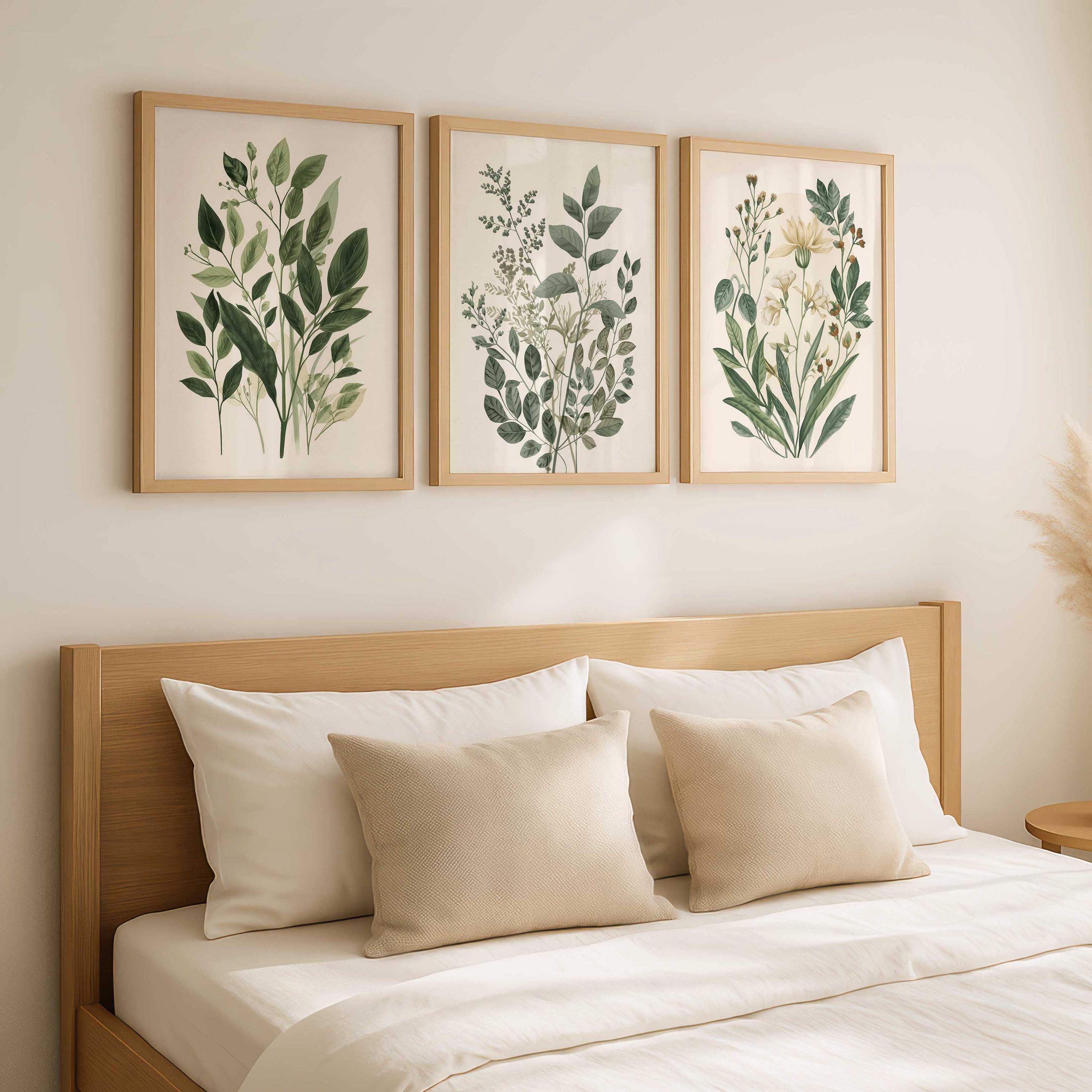 Sage Green Botanical Wall Art Set of 3, Neutral Floral Prints, Vintage ...