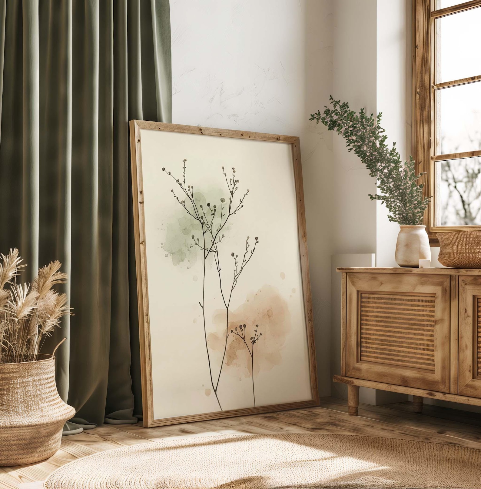 Minimalist Botanical Line Art Print – Neutral Japandi Wall Art , Boho ...