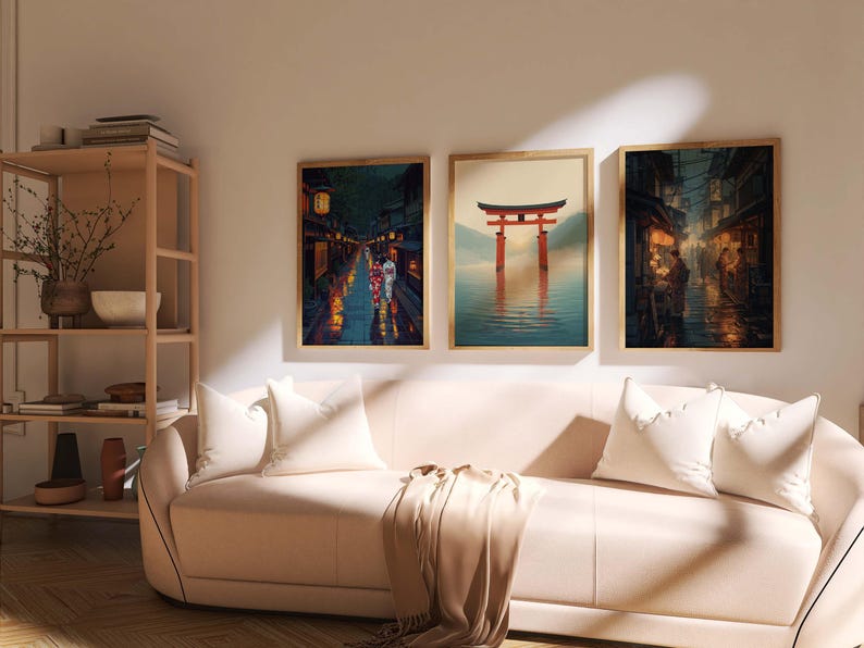 Japanese Wall Art Set of 3 | Torii Gate Print, Kyoto Street Decor ...