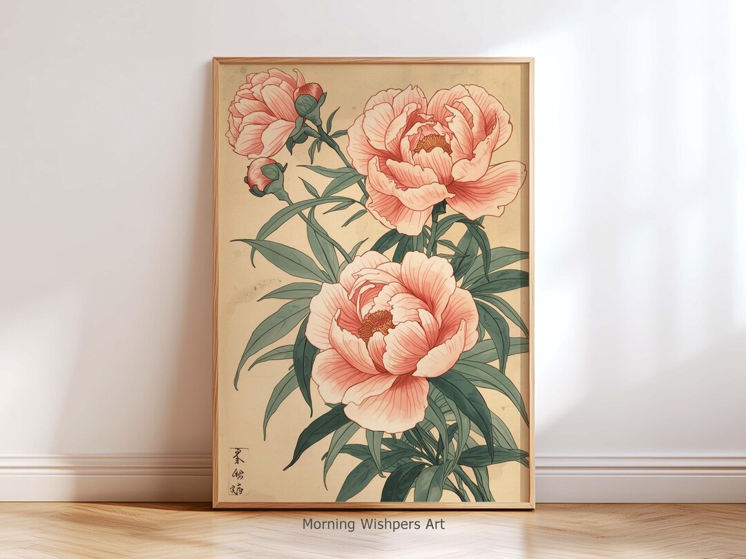 Japanese Peony Wall Art Print – Vintage Ukiyo-e Botanical Decor ...