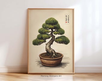 Japanese Bonsai Wall Art Print – Zen Tree Poster, Asian Minimalist Decor, Wabi-Sabi Nature Artwork, Botanical Illustration, Japan Home Decor