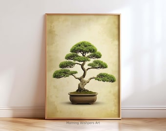 Minimalist Japandi Wall Art – Bonsai Tree Poster, Zen Botanical Nature Artwork, Neutral Aesthetic Home Decor