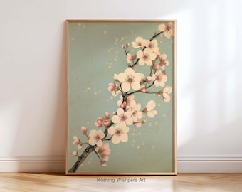 Kirschblüte Japanische Wand Kunst Druck, Sakura Malerei, Asiatisches Blumendekor, Zen Botanische Kunstwerk, Japan minimalistische Wanddekoration