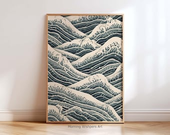 Japanische Welle Wand Kunst Druck, Minimalistisches Ozean Poster, Japandi Küsten Dekor, Abstrakte Meereswellen Kunstwerk, Moderne Zen Haus Wandkunst