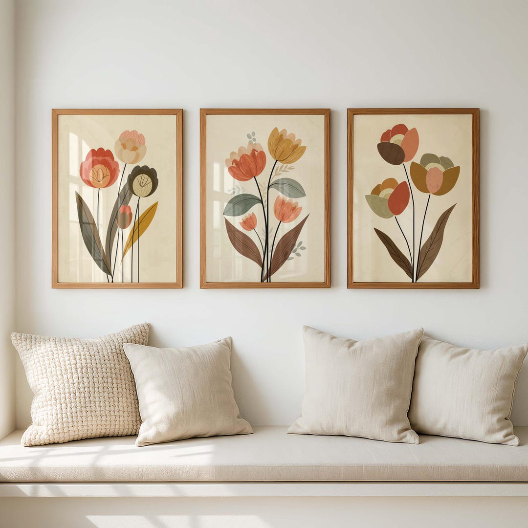Abstract Floral Wall Art Set of 3, Neutral Botanical Prints, Boho ...